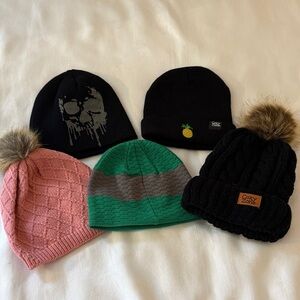 Source Unknown Kids Beanie Set - Black, Pink, Green